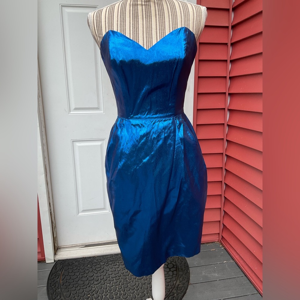 Moda International Royal Blue Metalic Foil Cocktail Dress 5/6